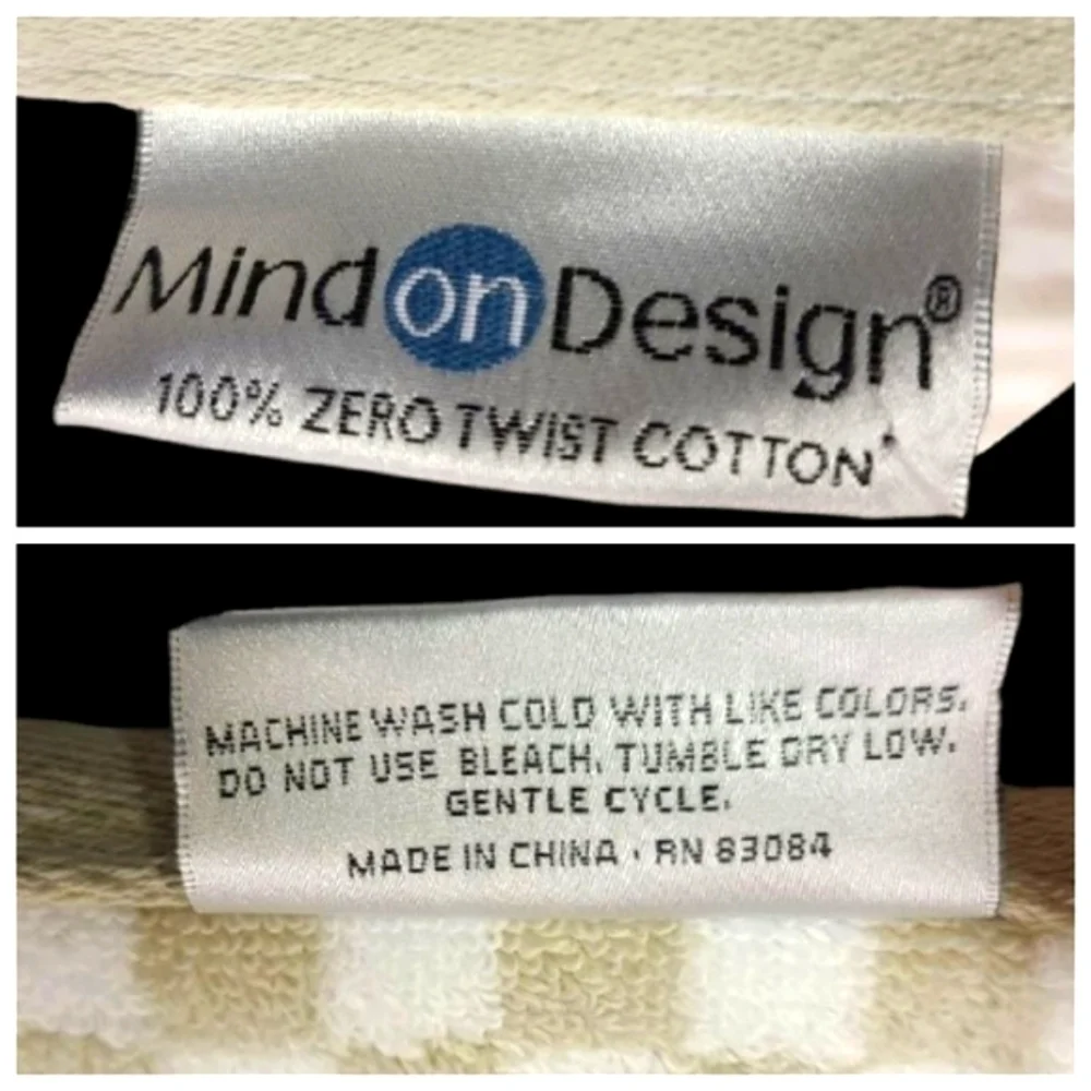8pc Mind on Design Tan White Check Zero Twist Bath Hand Washcloth Towel Set NEW